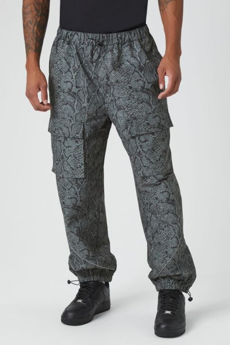 Pantalon Forever 21 Snake Print Cargo Joggers Hombre Gris Multicolor | ACa6Ktr7zI5