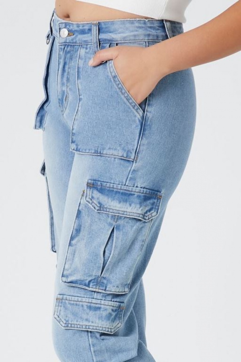 Pantalon Forever 21 Stretch Denim Cargo Joggers Mujer Azules Claro | VWlefvQRvSS