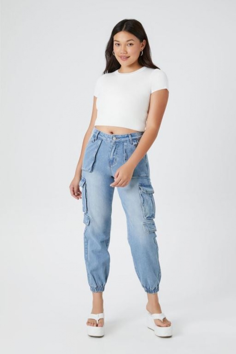 Pantalon Forever 21 Stretch Denim Cargo Joggers Mujer Azules Claro | VWlefvQRvSS