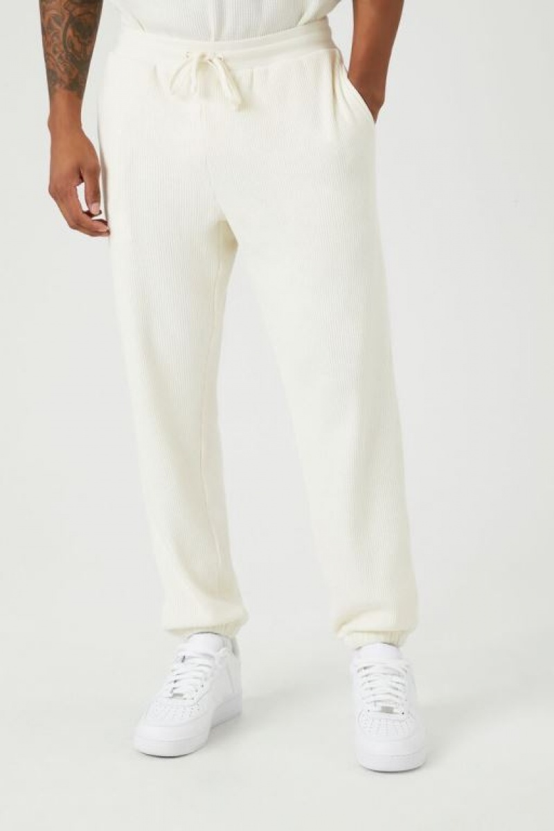 Pantalon Forever 21 Thermal Drawstring Joggers Hombre Creme | U8TbGcAnVmB