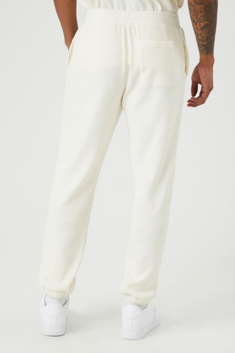 Pantalon Forever 21 Thermal Drawstring Joggers Hombre Creme | U8TbGcAnVmB