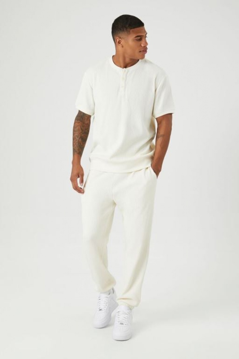 Pantalon Forever 21 Thermal Drawstring Joggers Hombre Creme | U8TbGcAnVmB