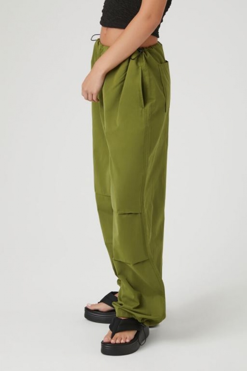 Pantalon Forever 21 Toggle Drawstring Parachute Mujer Verde Oliva | NIZInY9aeP0