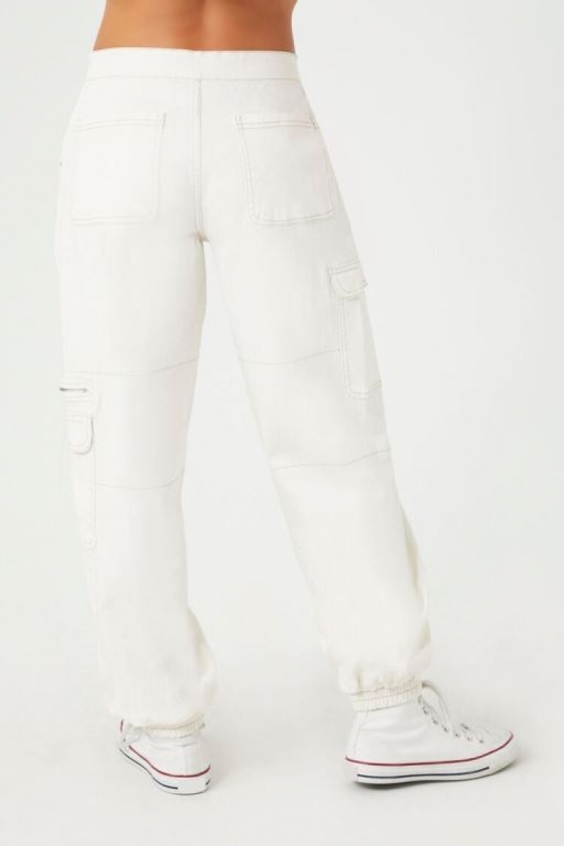 Pantalon Forever 21 Twill Cargo Ankle Joggers Mujer Blancas | UAsjYQ7NZ9X