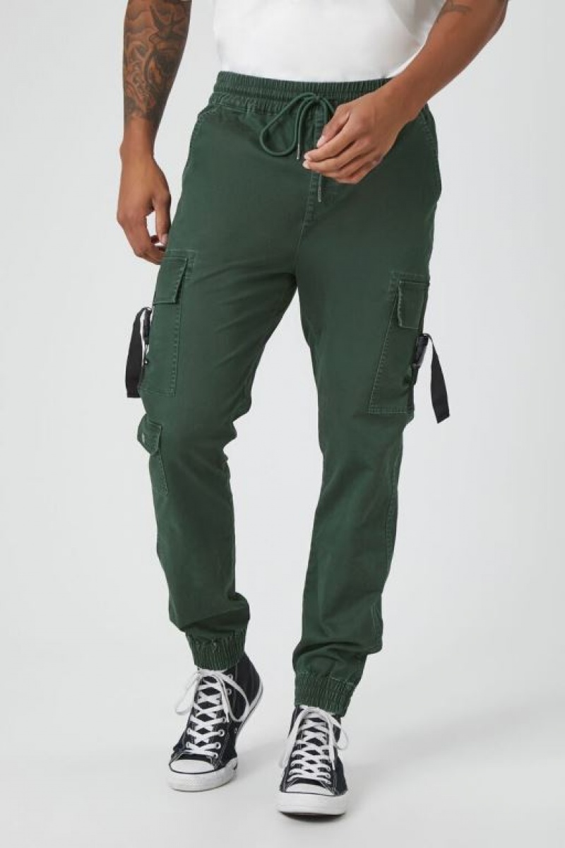 Pantalon Forever 21 Twill Cargo Drawstring Joggers Hombre Verde Oscuro | AESukrSU8a8