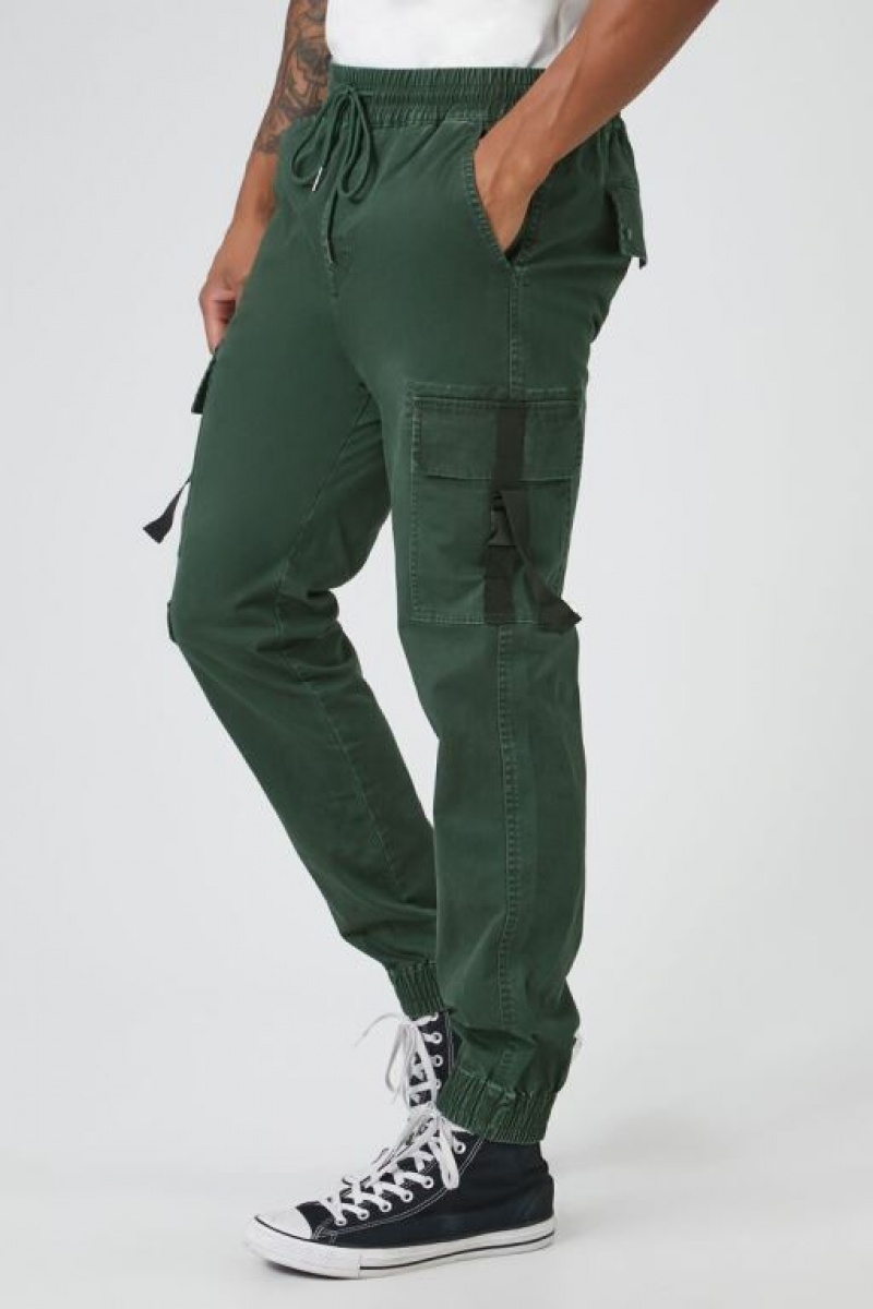 Pantalon Forever 21 Twill Cargo Drawstring Joggers Hombre Verde Oscuro | AESukrSU8a8