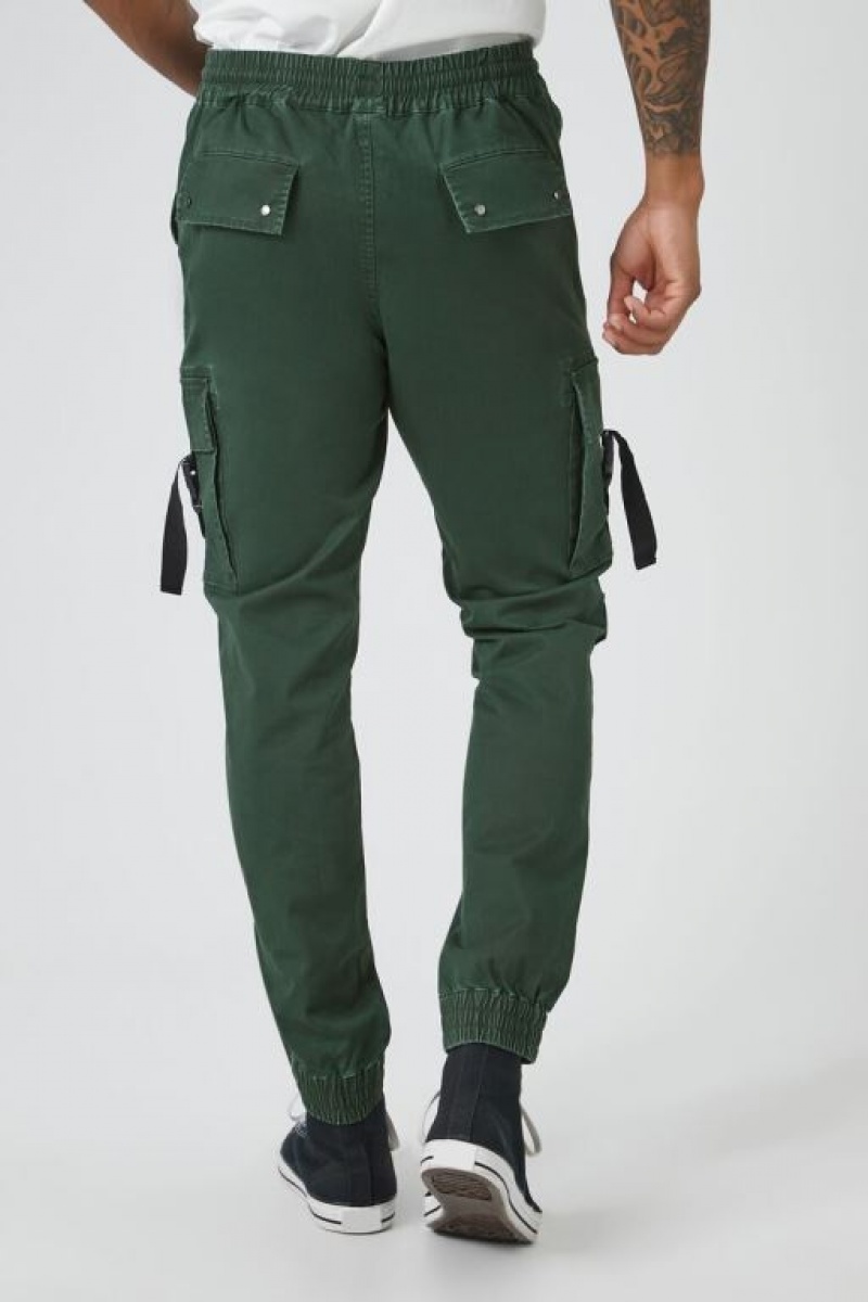 Pantalon Forever 21 Twill Cargo Drawstring Joggers Hombre Verde Oscuro | AESukrSU8a8