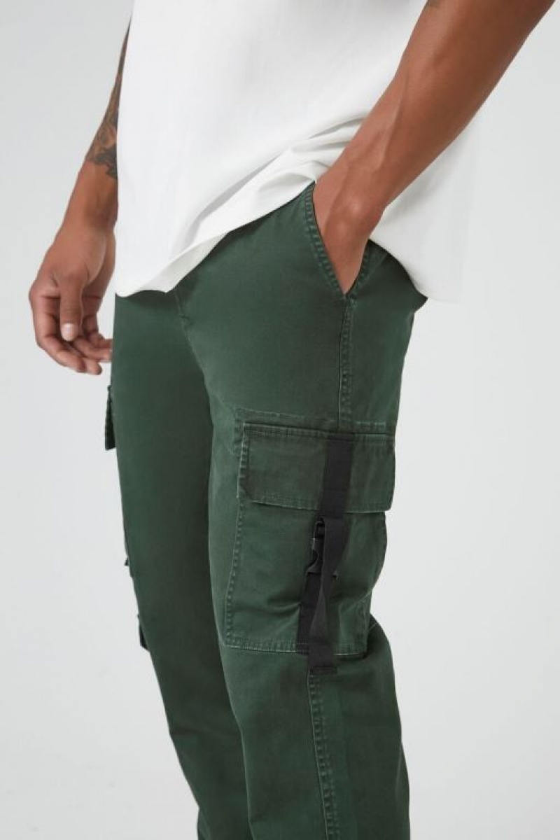 Pantalon Forever 21 Twill Cargo Drawstring Joggers Hombre Verde Oscuro | AESukrSU8a8