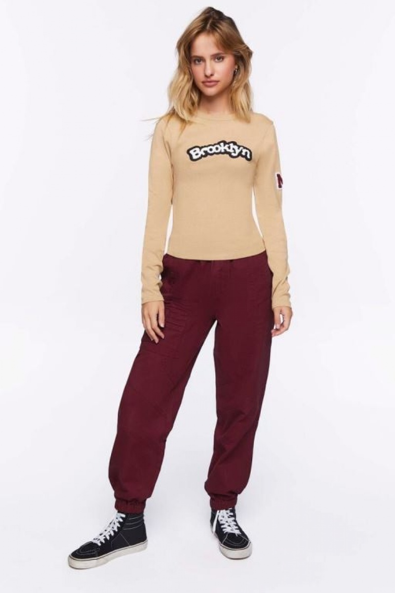 Pantalon Forever 21 Twill Cargo Joggers Mujer Burdeos | Wezl6zOQqgG