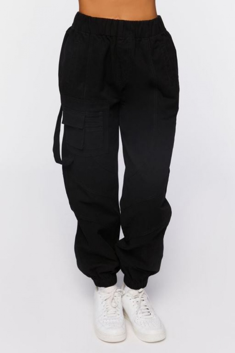 Pantalon Forever 21 Twill Cargo Joggers Mujer Negras | llShJIuysaO