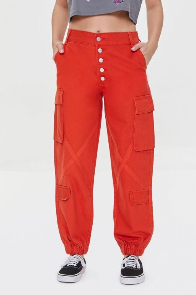 Pantalon Forever 21 Twill Cargo Joggers Mujer Rojas | GEpbh9k9e9l