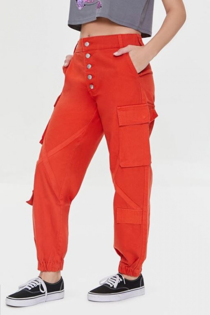 Pantalon Forever 21 Twill Cargo Joggers Mujer Rojas | GEpbh9k9e9l