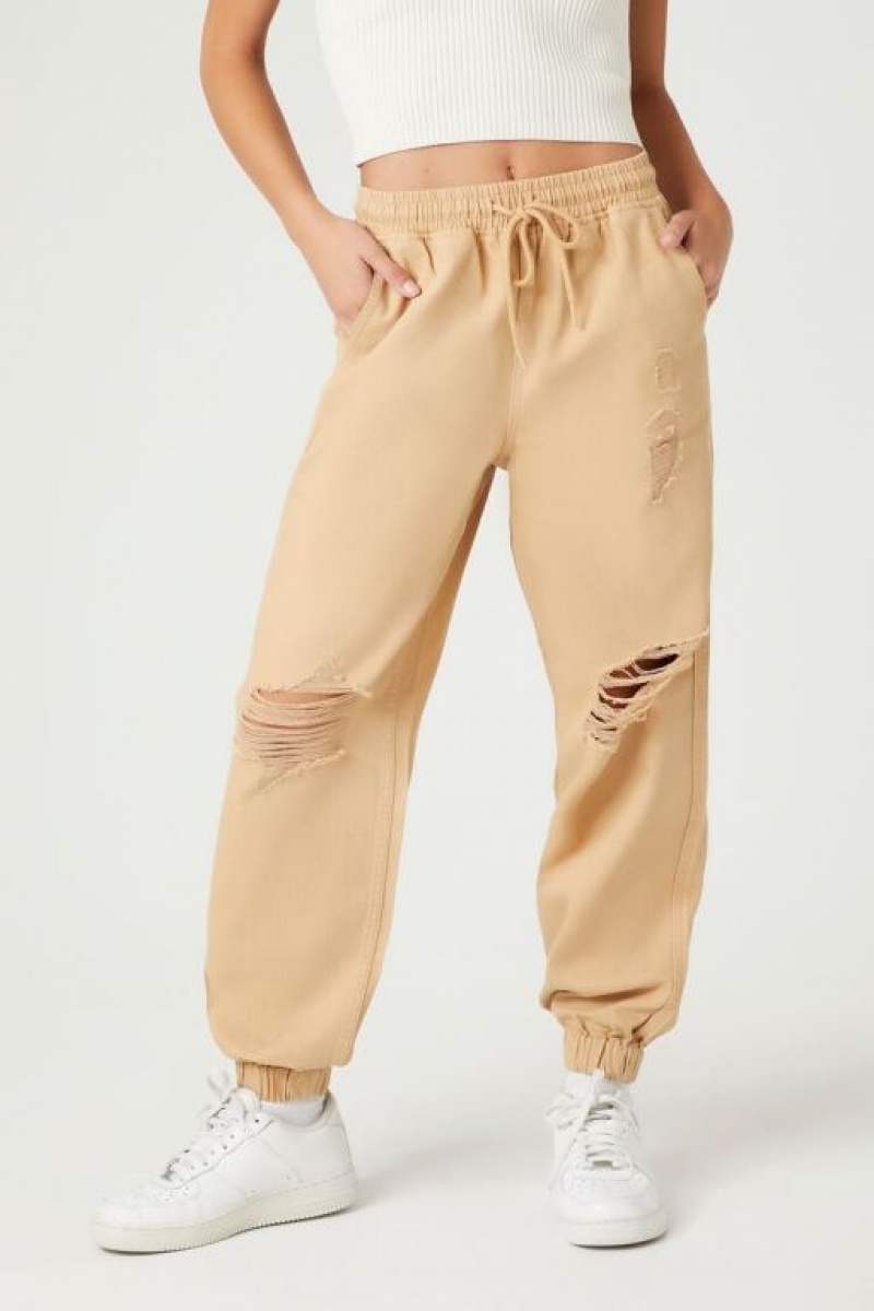 Pantalon Forever 21 Twill Drawstring Joggers Mujer Marrones | r381RzwkhSy