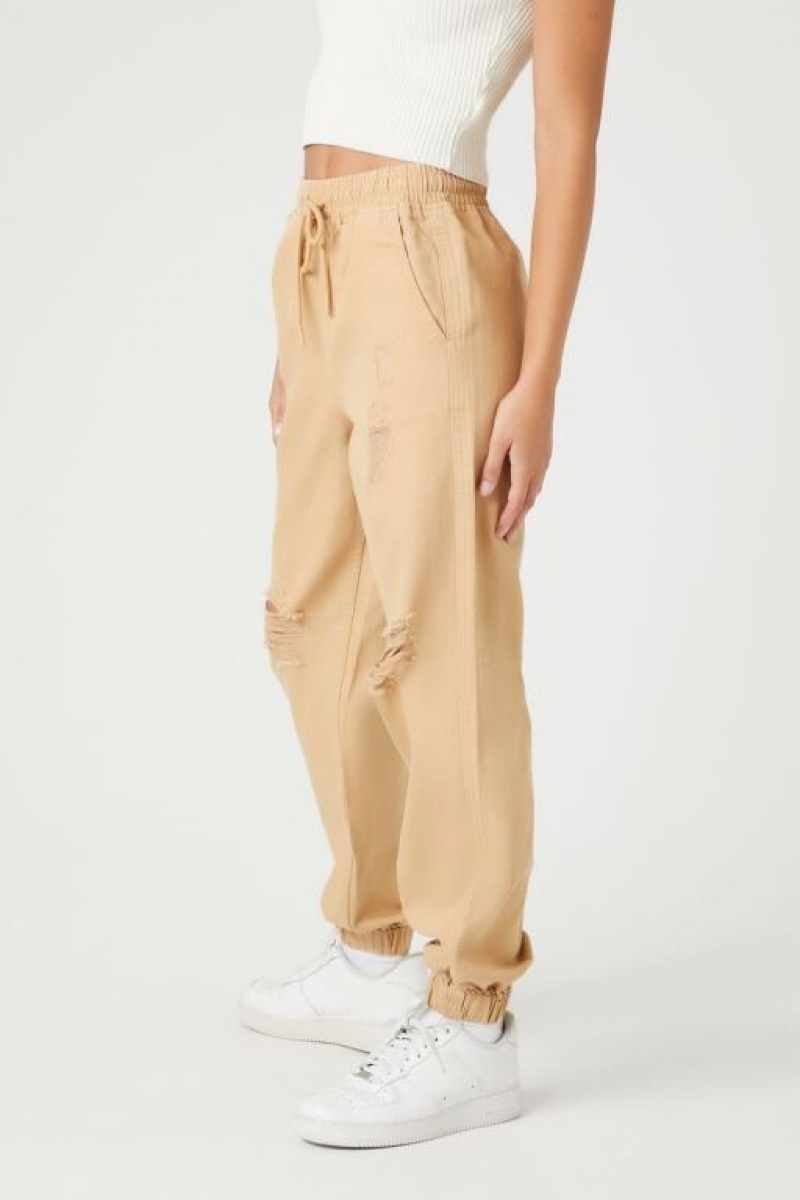 Pantalon Forever 21 Twill Drawstring Joggers Mujer Marrones | r381RzwkhSy