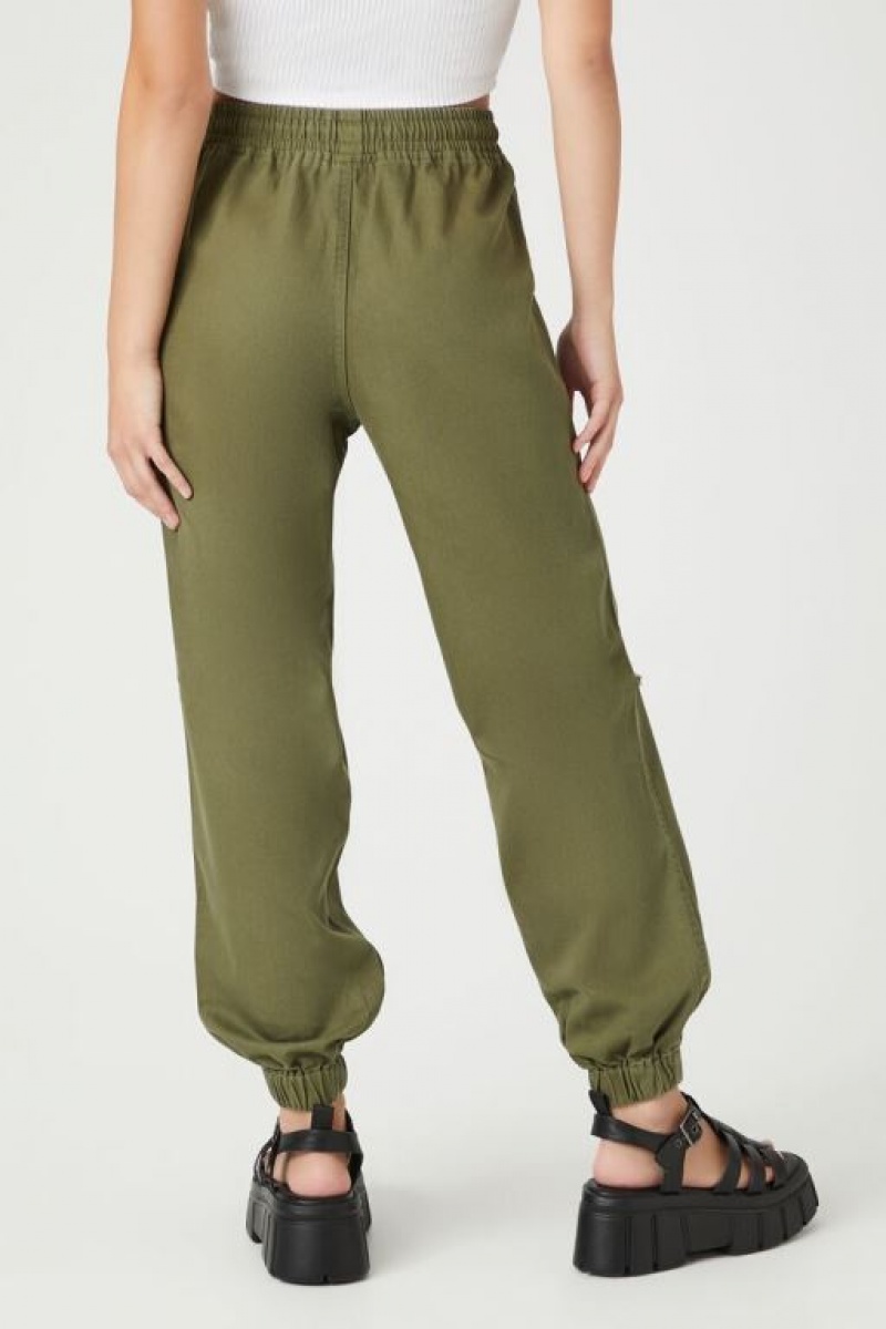 Pantalon Forever 21 Twill Drawstring Joggers Mujer Verde Oliva | 4MStVeetsM1