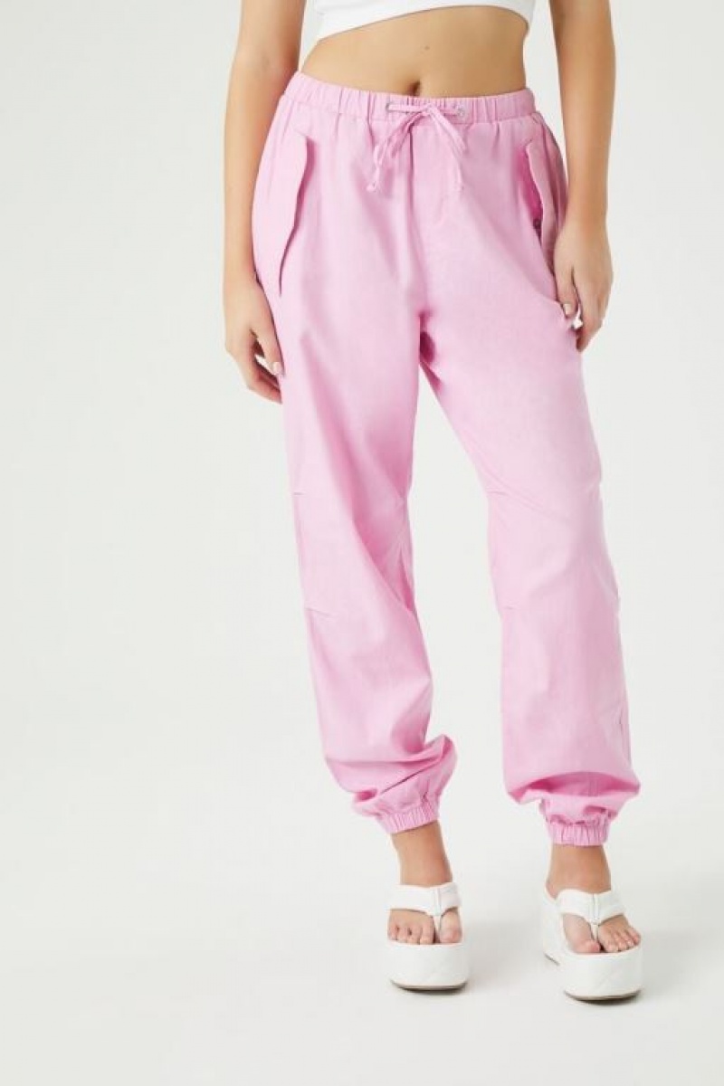 Pantalon Forever 21 Twill Drawstring Joggers Mujer Rosas | uianvQna2TY