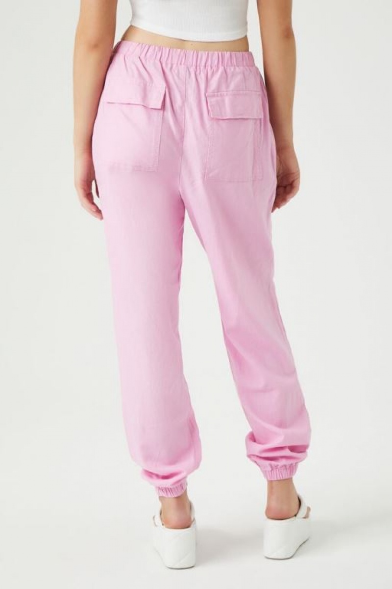 Pantalon Forever 21 Twill Drawstring Joggers Mujer Rosas | uianvQna2TY