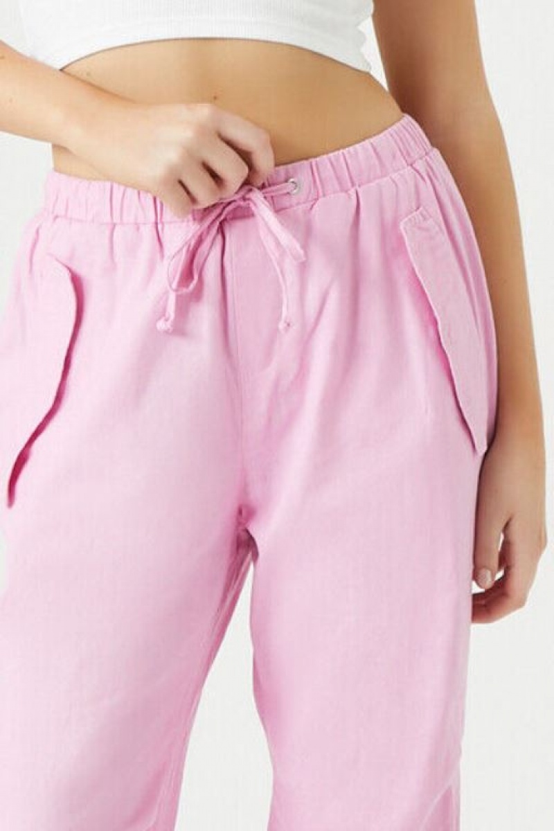 Pantalon Forever 21 Twill Drawstring Joggers Mujer Rosas | uianvQna2TY