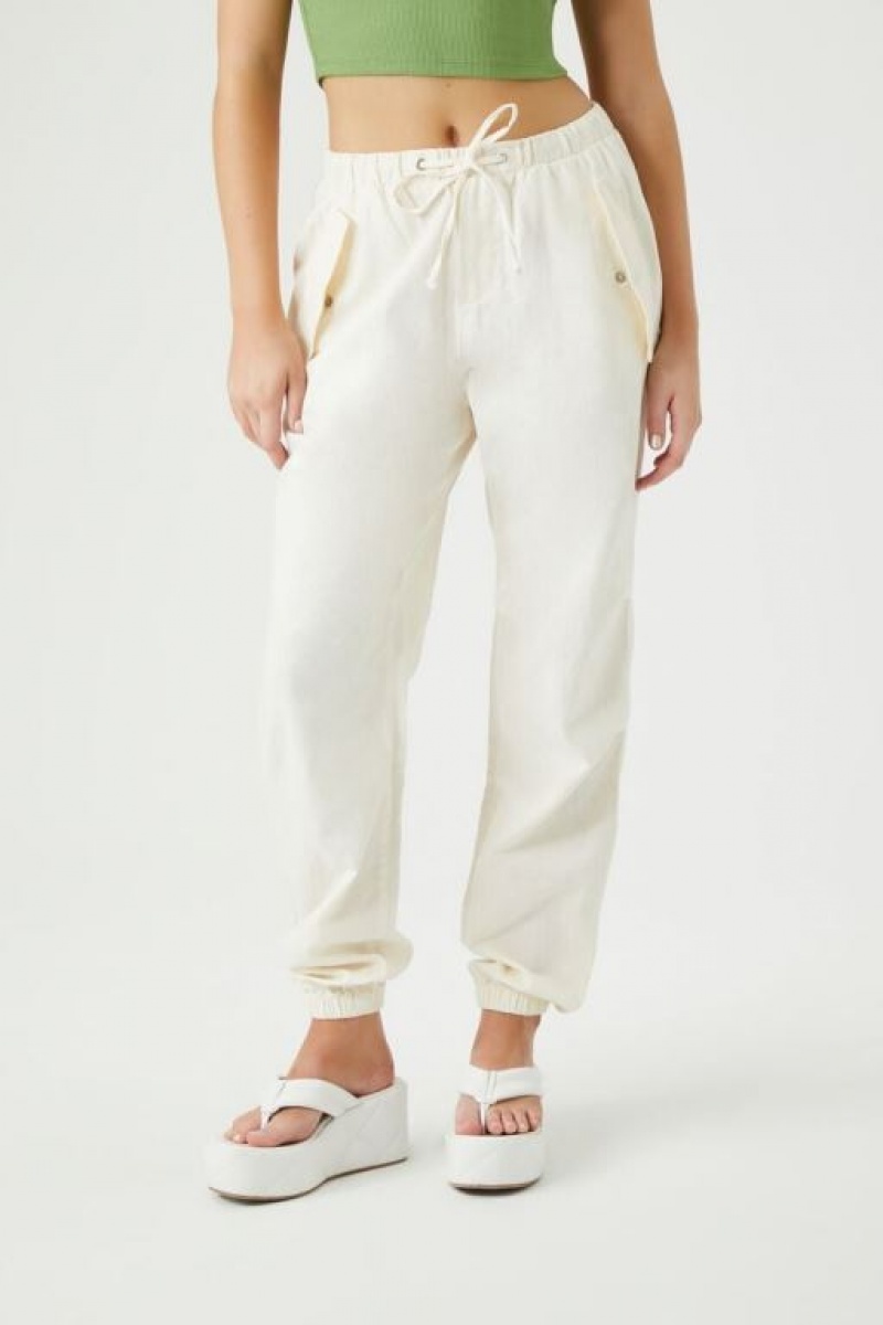 Pantalon Forever 21 Twill Drawstring Joggers Mujer Blancas | PuV613gXHDK