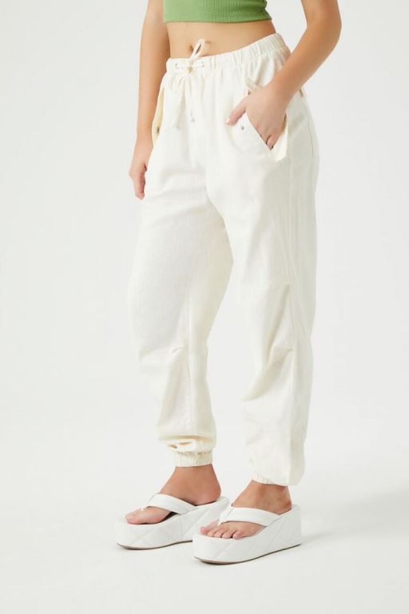 Pantalon Forever 21 Twill Drawstring Joggers Mujer Blancas | PuV613gXHDK