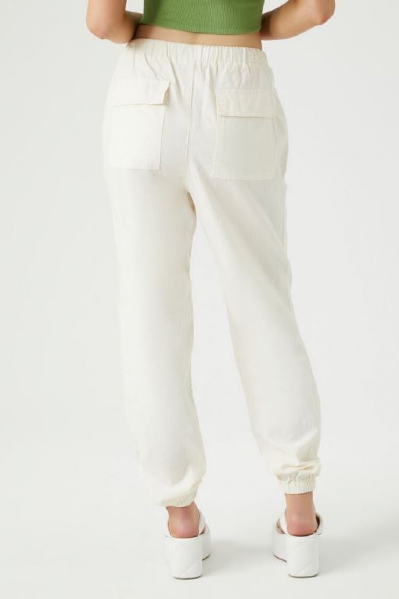 Pantalon Forever 21 Twill Drawstring Joggers Mujer Blancas | PuV613gXHDK