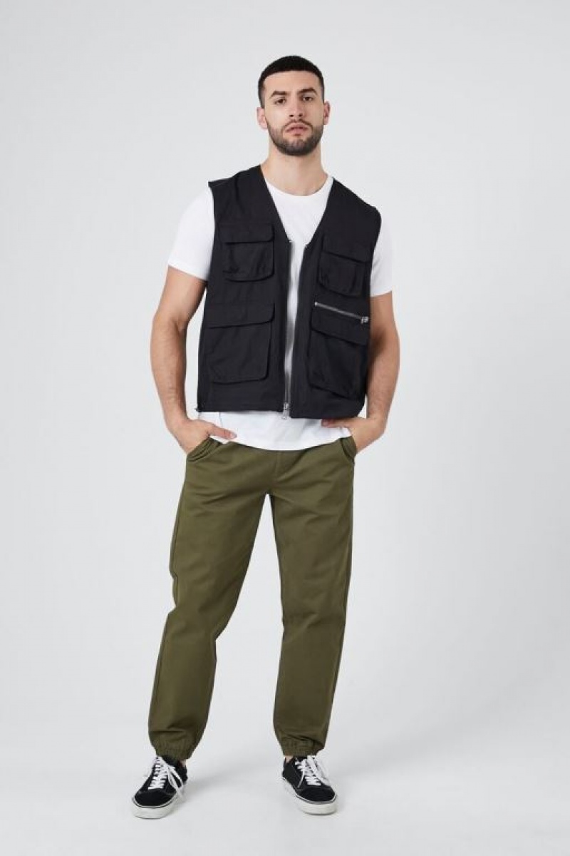 Pantalon Forever 21 Twill Drawstring Joggers Hombre Verde Oliva | YtKhIJdCgFv