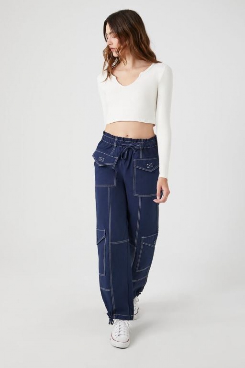 Pantalon Forever 21 Twill High Rise Cargo Joggers Mujer Azules Blancas | 8FW7UQXybxX