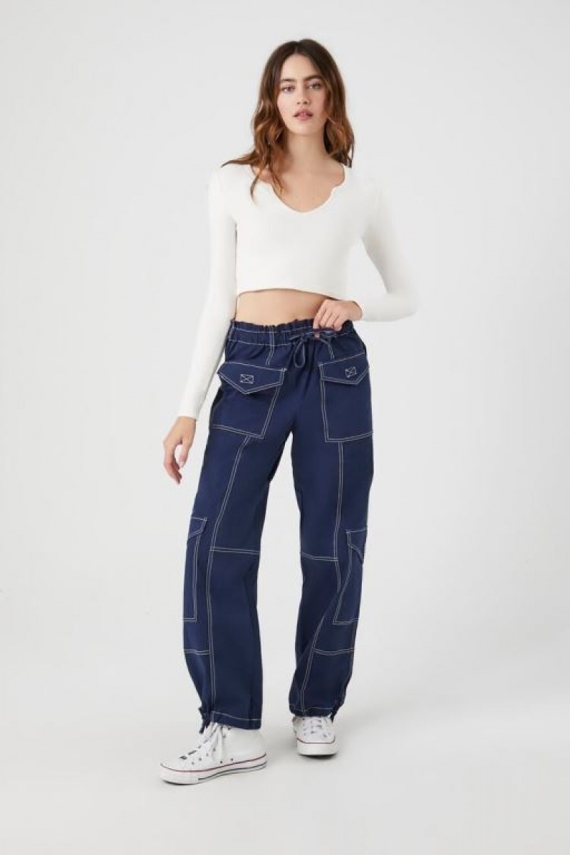 Pantalon Forever 21 Twill High Rise Cargo Joggers Mujer Azules Blancas | 8FW7UQXybxX