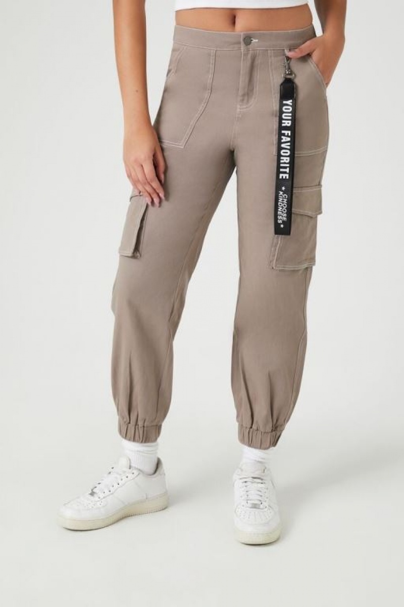 Pantalon Forever 21 Twill High Rise Lanyard Joggers Mujer Gris | H19bsTzV25f