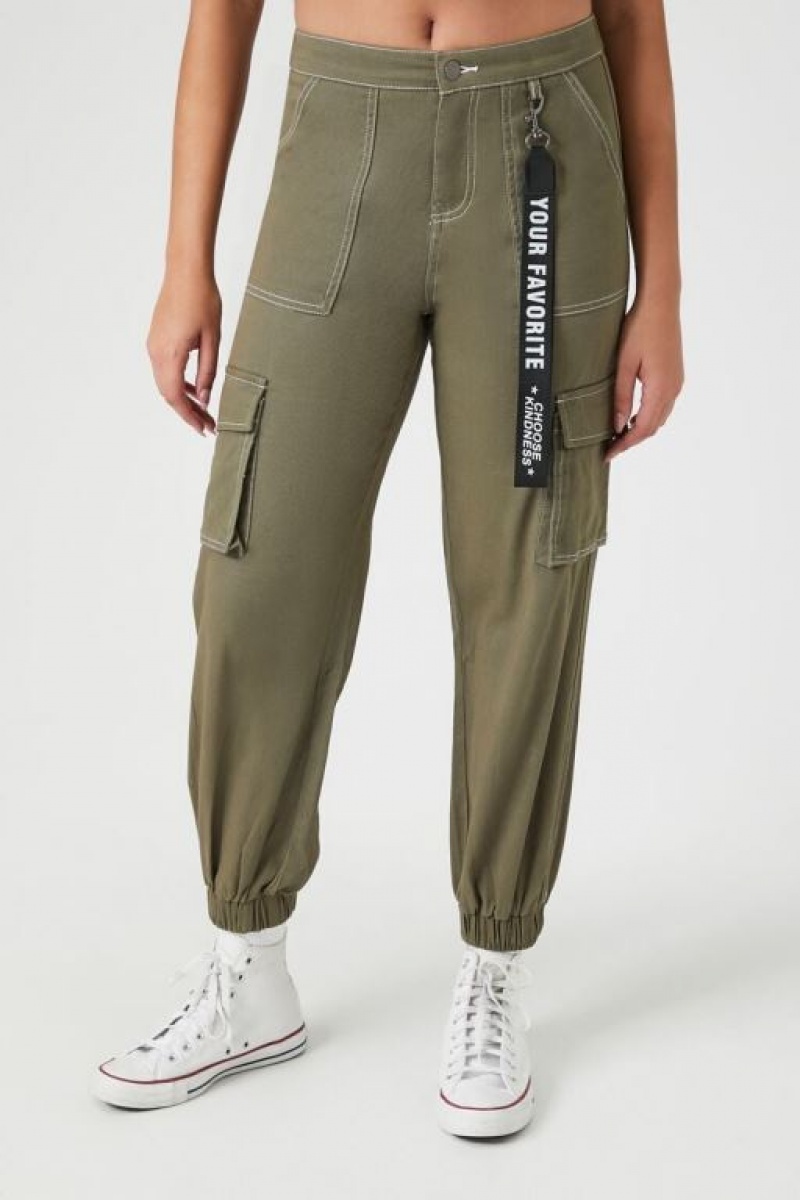 Pantalon Forever 21 Twill High Rise Lanyard Joggers Mujer Verde | hN1KTjVoiGI