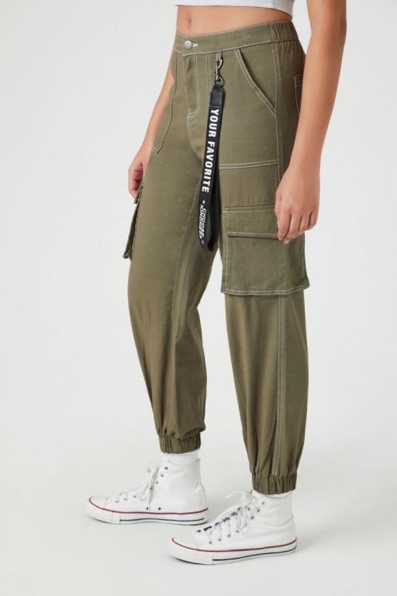 Pantalon Forever 21 Twill High Rise Lanyard Joggers Mujer Verde | hN1KTjVoiGI