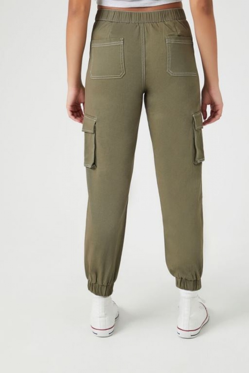 Pantalon Forever 21 Twill High Rise Lanyard Joggers Mujer Verde | hN1KTjVoiGI