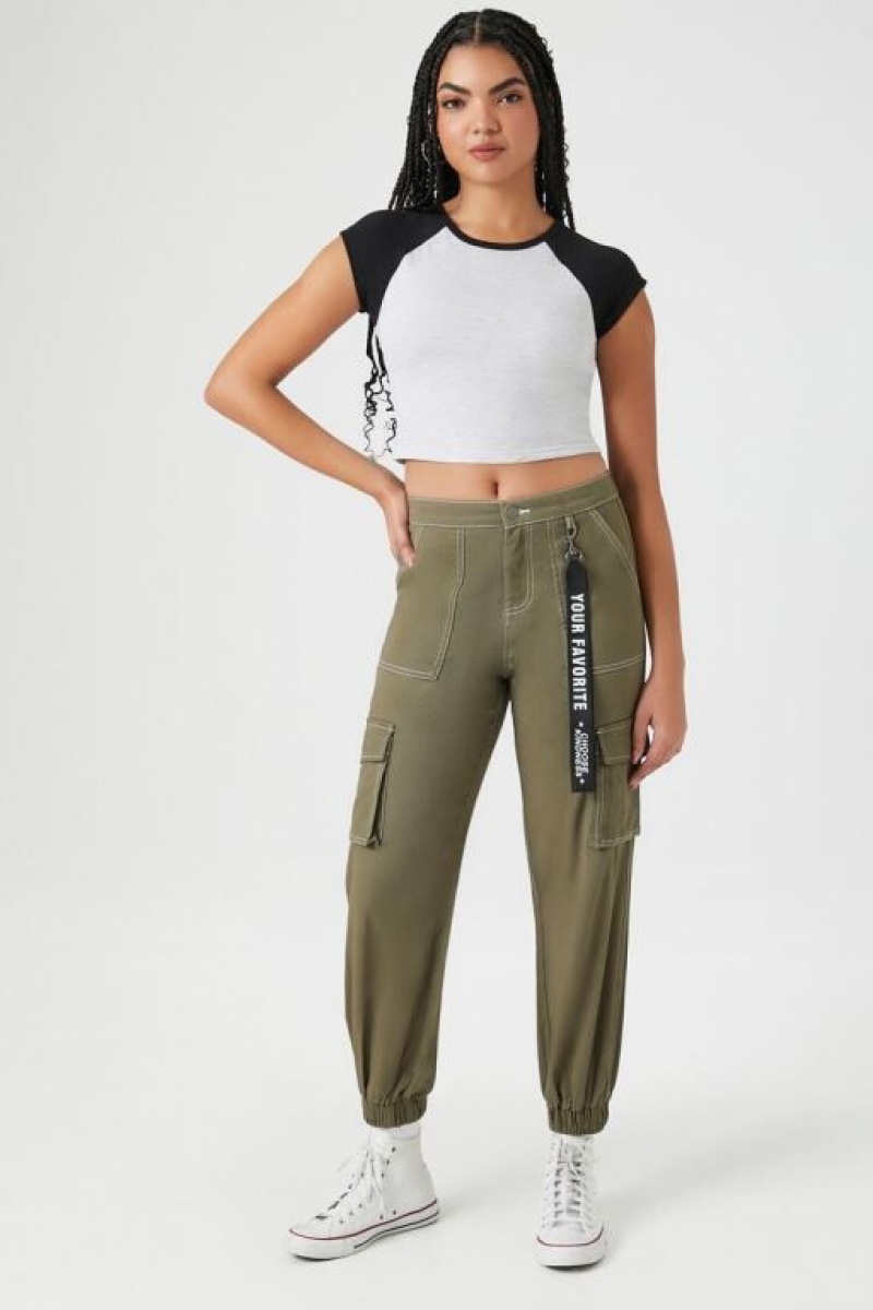 Pantalon Forever 21 Twill High Rise Lanyard Joggers Mujer Verde | hN1KTjVoiGI