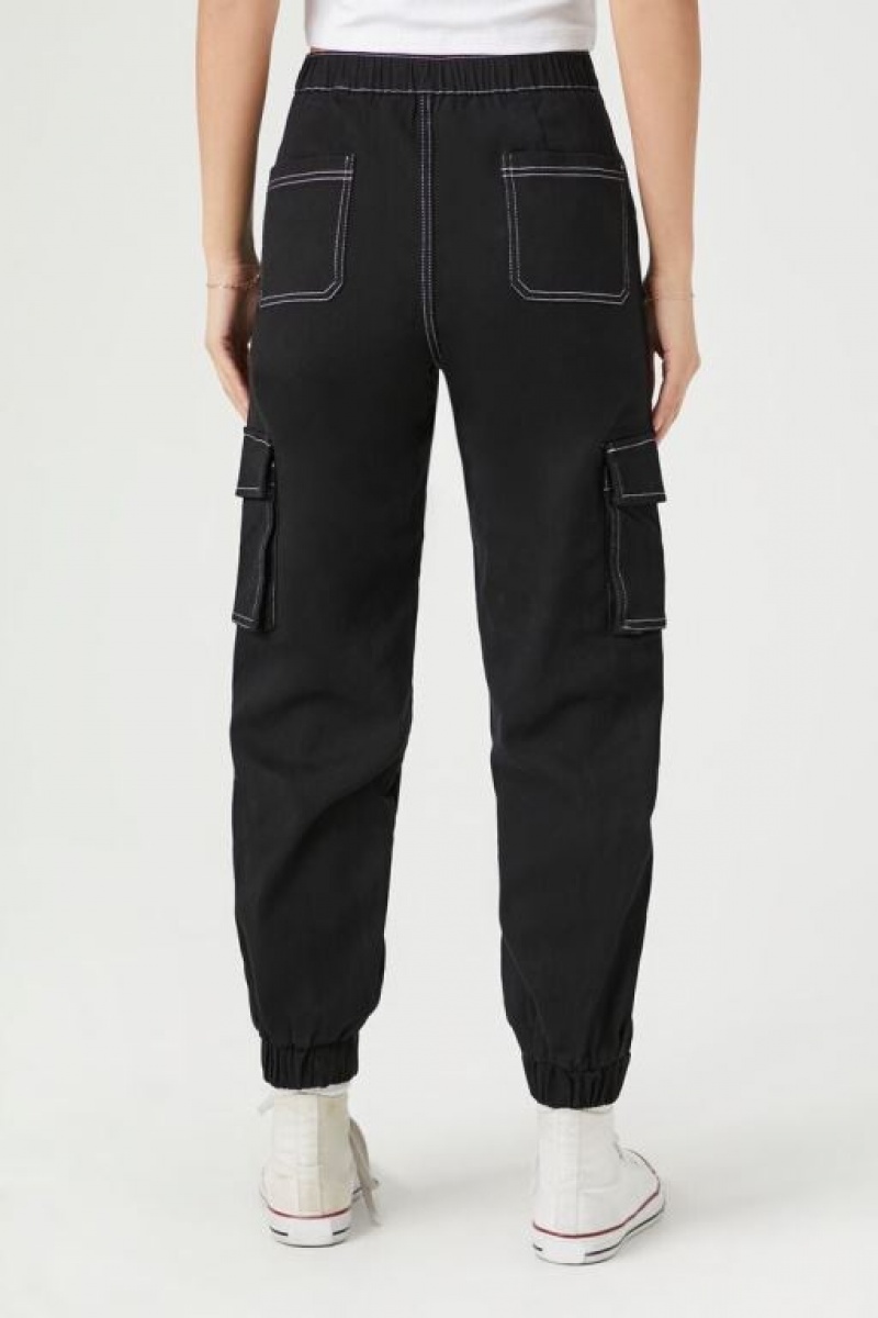 Pantalon Forever 21 Twill High Rise Lanyard Joggers Mujer Negras | 2mZAlyHUyka