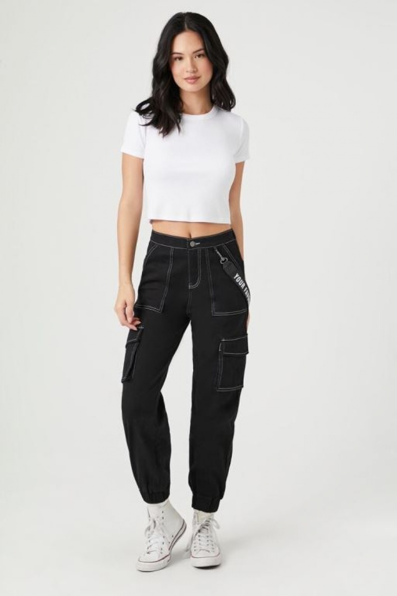 Pantalon Forever 21 Twill High Rise Lanyard Joggers Mujer Negras | 2mZAlyHUyka