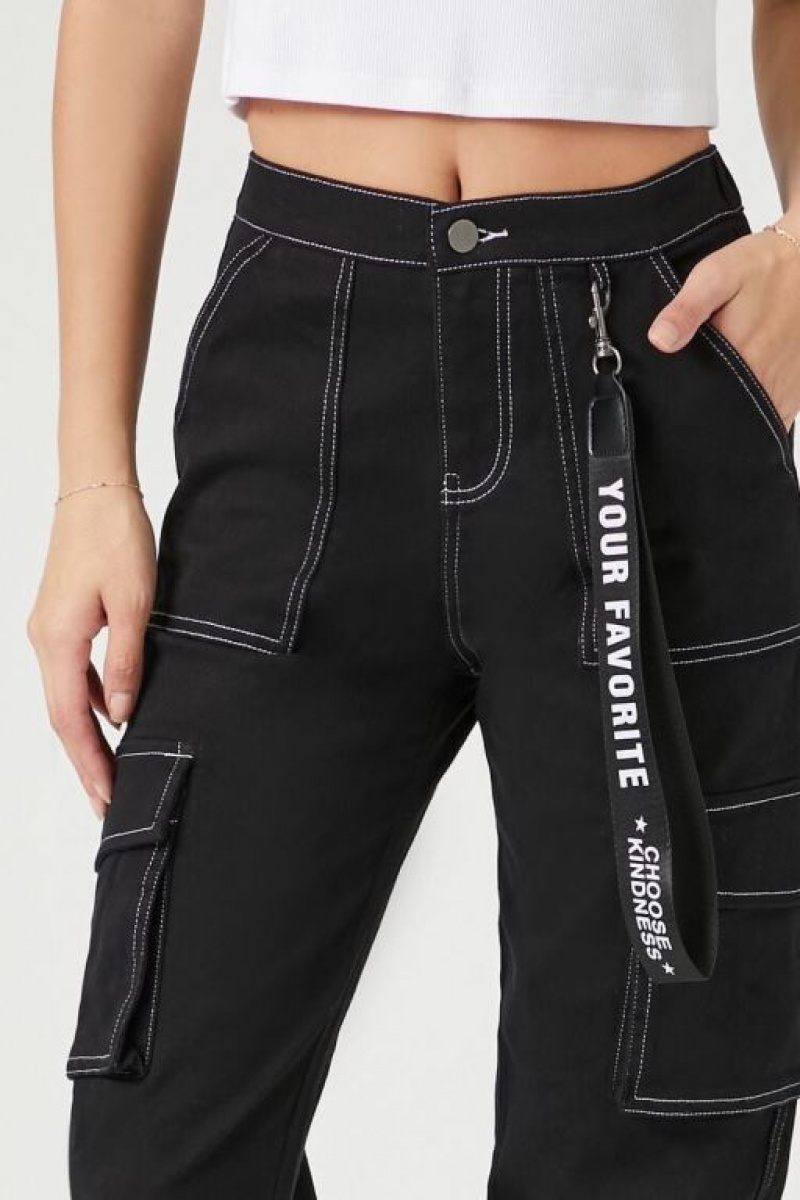 Pantalon Forever 21 Twill High Rise Lanyard Joggers Mujer Negras | 2mZAlyHUyka