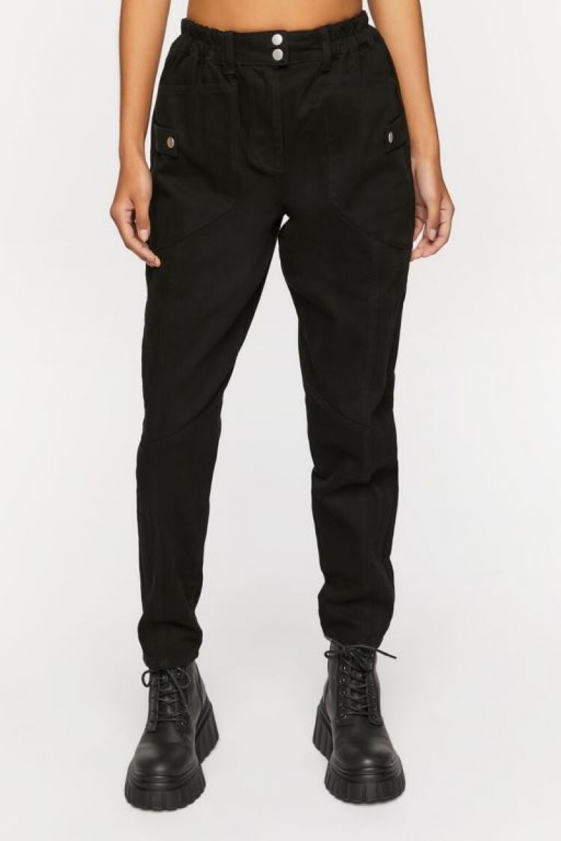 Pantalon Forever 21 Twill Mid Rise Joggers Mujer Negras | 2jXVYSTCRif