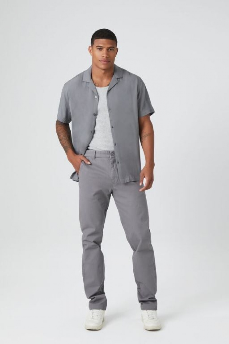 Pantalon Forever 21 Twill Mid Rise Slim Fit Hombre Gris | NfWcEAtrhUt