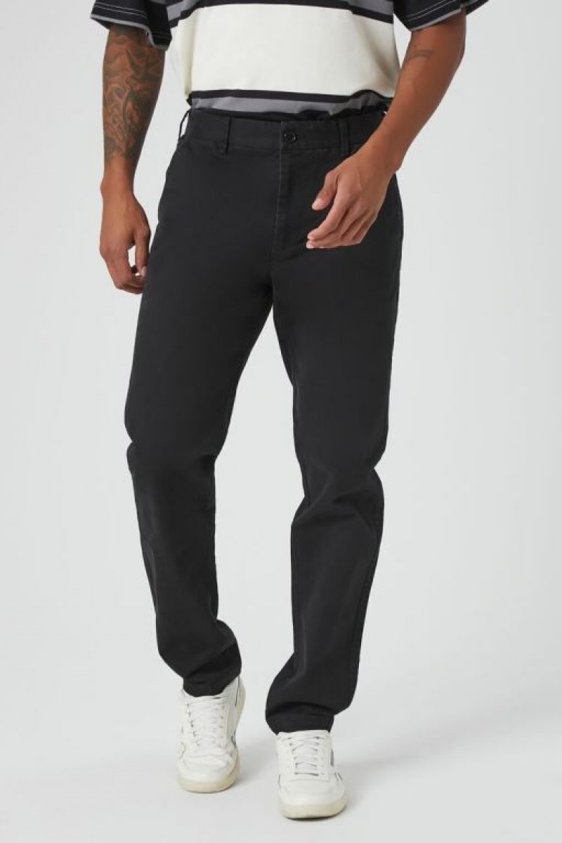 Pantalon Forever 21 Twill Mid Rise Slim Fit Hombre Negras | h6OVKn2Kldy