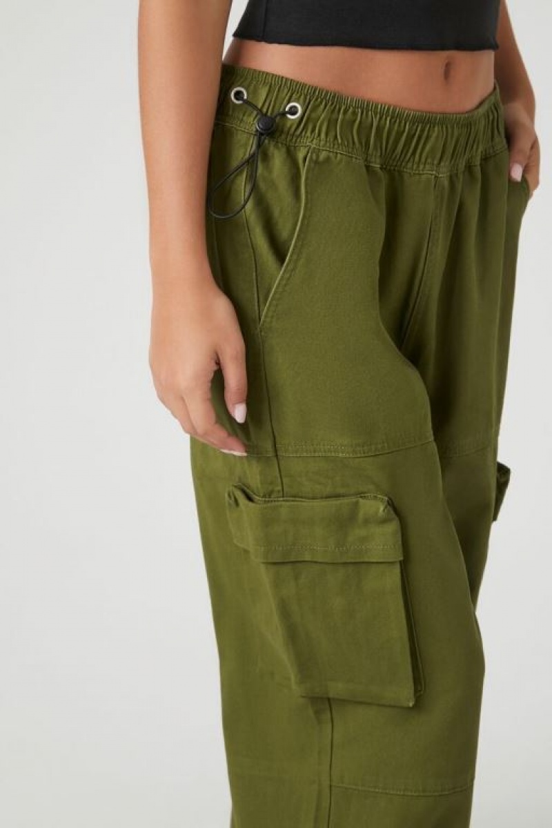 Pantalon Forever 21 Twill Toggle Drawstring Joggers Mujer Verde Oliva | wIrUdyhuGSd