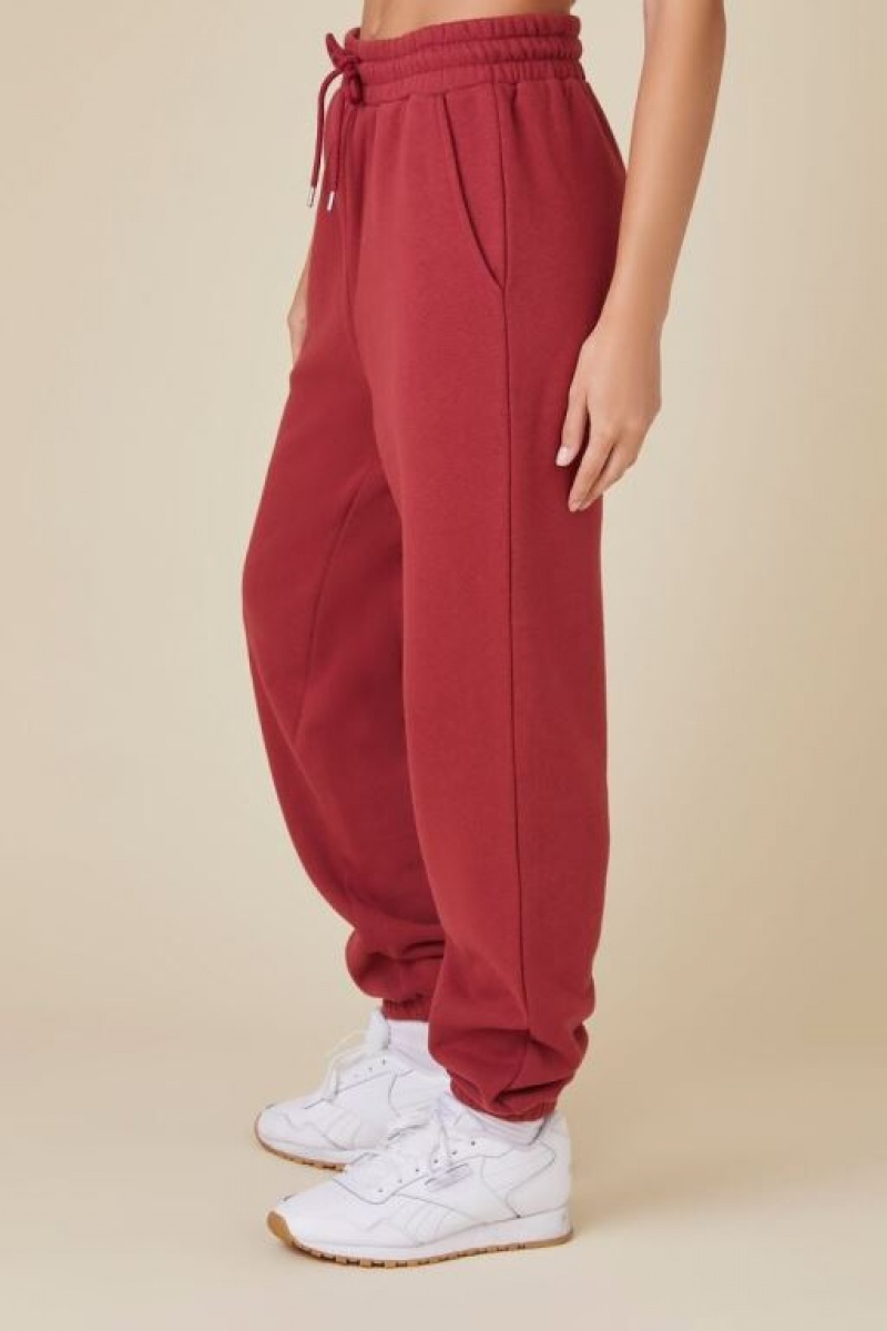 Pantalon Forever 21 Uniform Fleece Drawstring Joggers Mujer Burdeos | V9WArTvIAGi