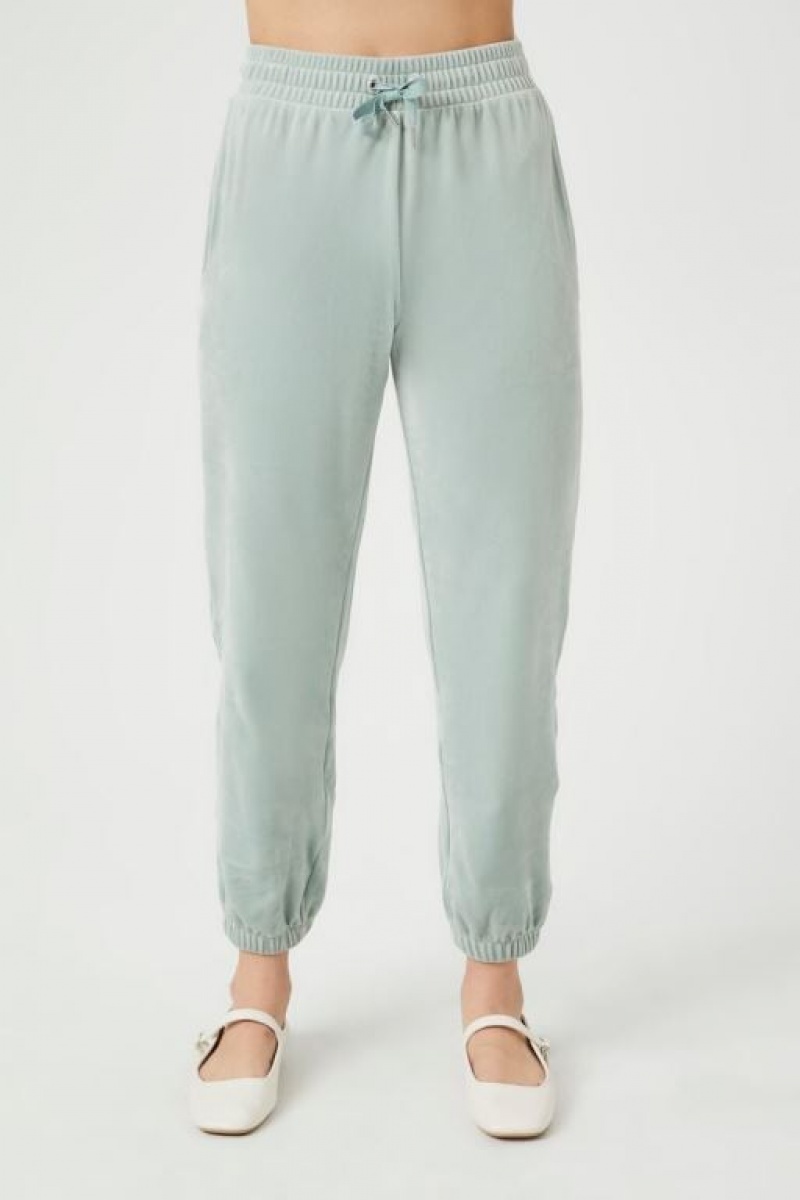 Pantalon Forever 21 Velour Drawstring Joggers Mujer Verde | 9vqCbsXQNMB