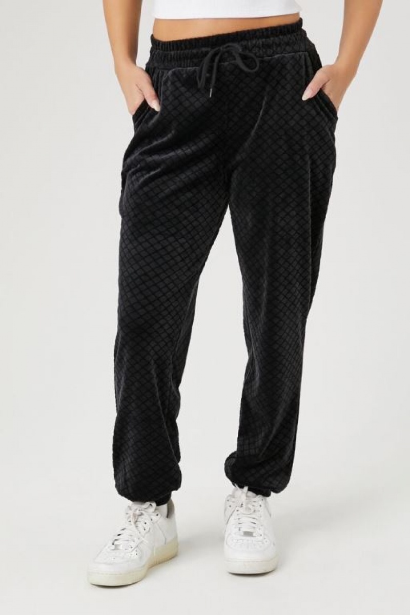 Pantalon Forever 21 Velour Lattice Drawstring Joggers Mujer Negras | tOvvXK77V2S