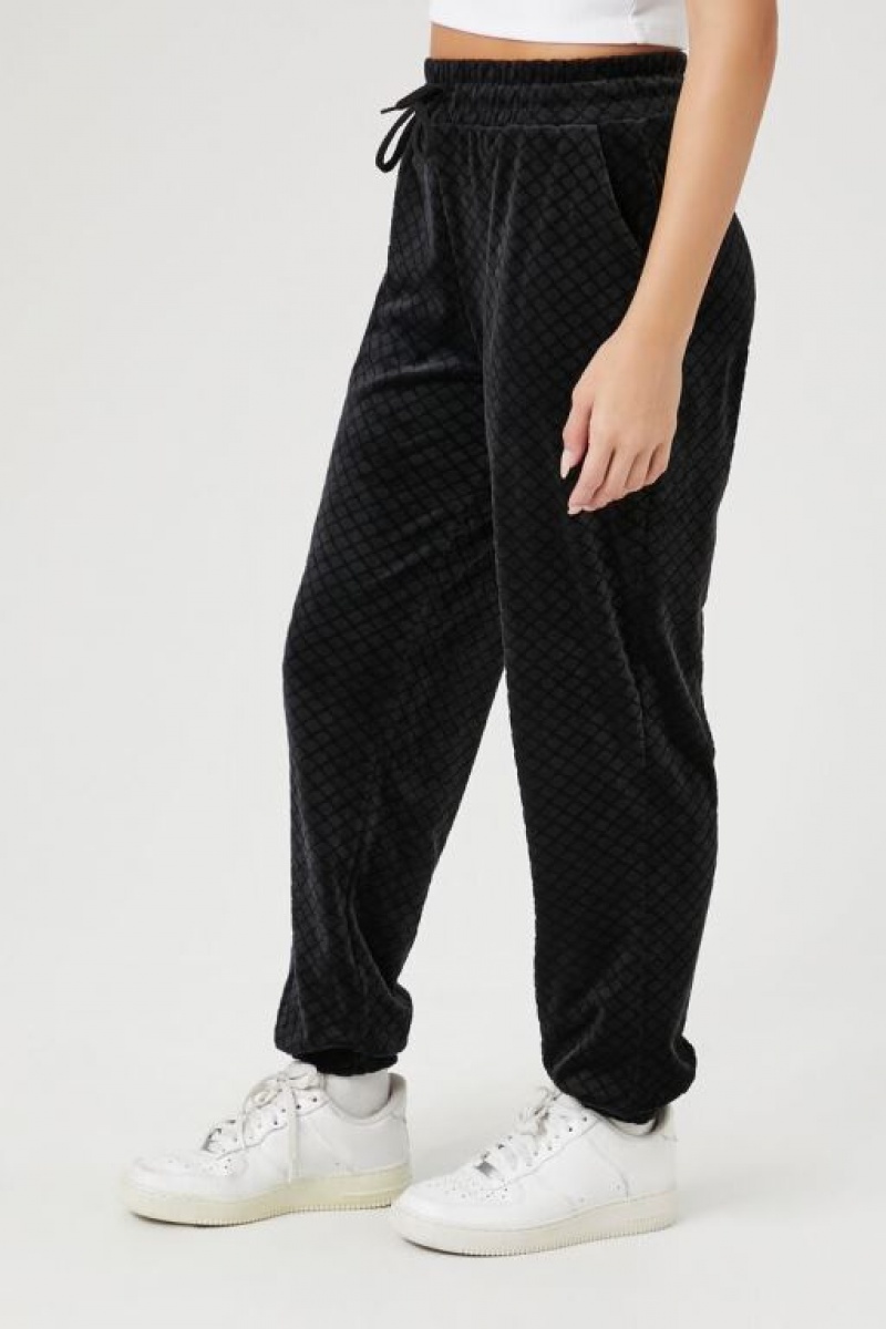 Pantalon Forever 21 Velour Lattice Drawstring Joggers Mujer Negras | tOvvXK77V2S