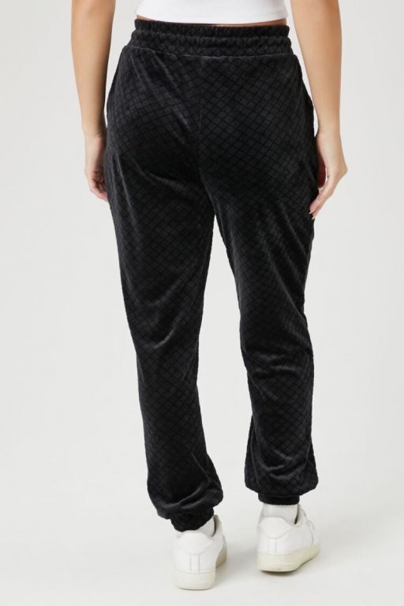 Pantalon Forever 21 Velour Lattice Drawstring Joggers Mujer Negras | tOvvXK77V2S