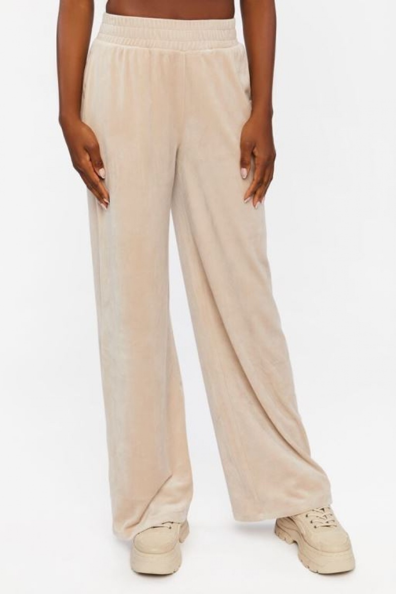 Pantalon Forever 21 Velour Wide Leg Mujer Gris | 431AWKSSbSm