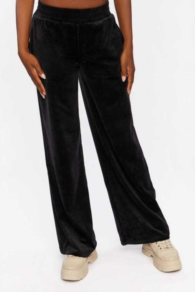 Pantalon Forever 21 Velour Wide Leg Mujer Negras | xCHfDChQ00f