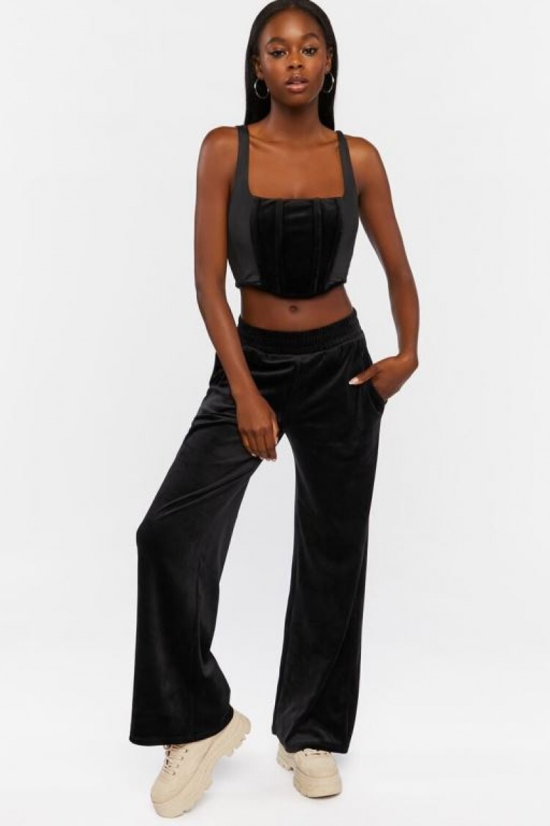 Pantalon Forever 21 Velour Wide Leg Mujer Negras | xCHfDChQ00f