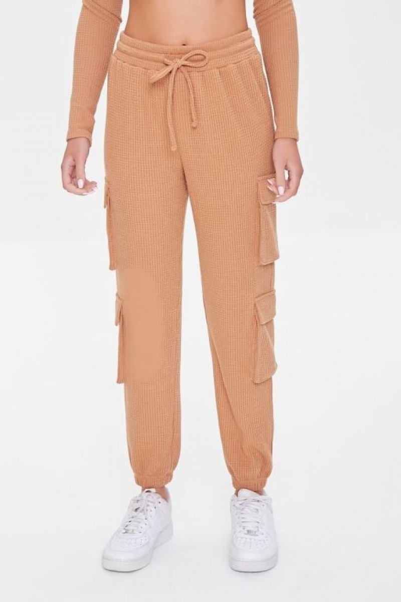 Pantalon Forever 21 Waffle Knit Cargo Joggers Mujer Marrones | TefbZLcVU1O