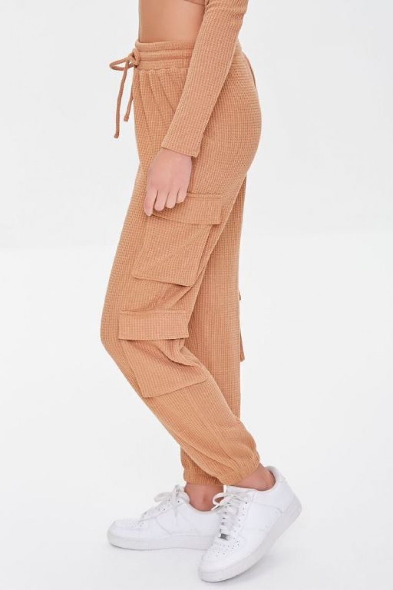 Pantalon Forever 21 Waffle Knit Cargo Joggers Mujer Marrones | TefbZLcVU1O